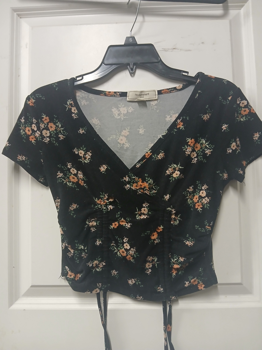 Black Floral Surplice Tie-Front Top
